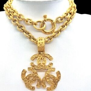 Chanel Vintage Triple CC Gold Plated Chain Necklace